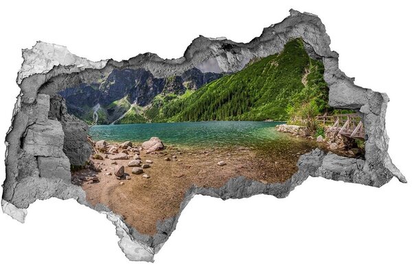 Autocolant de perete gaură 3D Lacul în munți