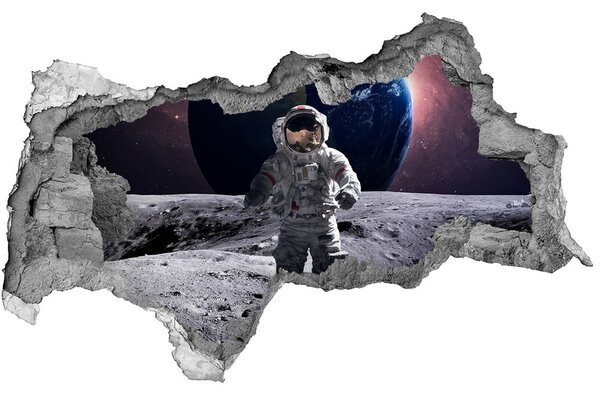 Autocolant 3D gaura cu priveliște Astronautul pe Lună