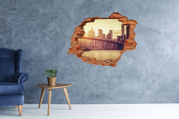 Fototapet un zid spart cu priveliște Podul Brooklyn la apus