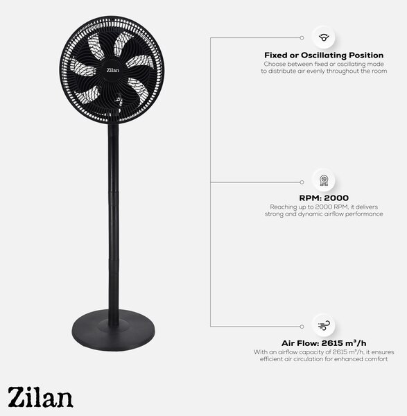 Ventilator de circulatie 12" ZILAN ZLN2558 - viteza inalta, 3 trepte