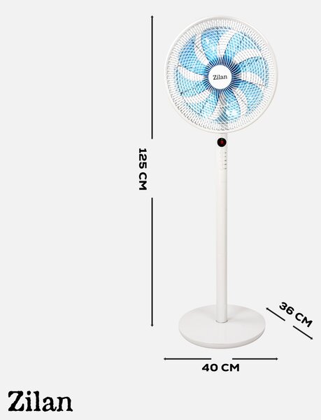 Ventilator cu picior ZILAN ZLN3765 - 60W, 9 viteze, telecomanda, 8 palete