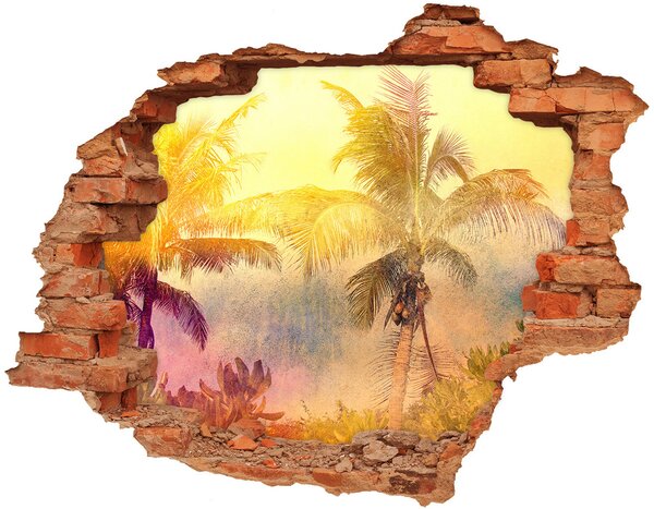 Fototapet 3D gaură în perete Oază tropicală în spatele zidului