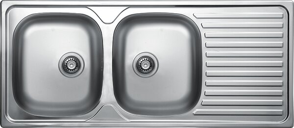 Kuchinox Orion, chiuvetă din oțel inoxidabil cu 2 compartimente și scurgător 1160x500x155 mm, decor neted, oțel, LAV-SKO_021T