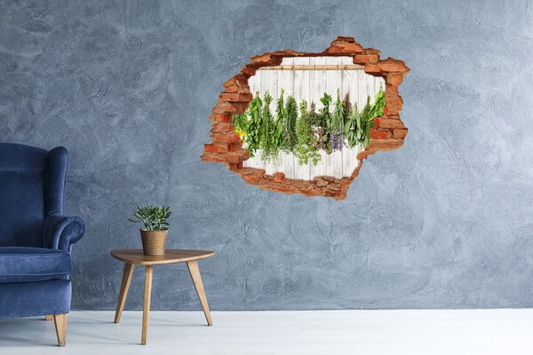 Autocolant de perete gaură 3D Grădina de plante aromatice în ruine