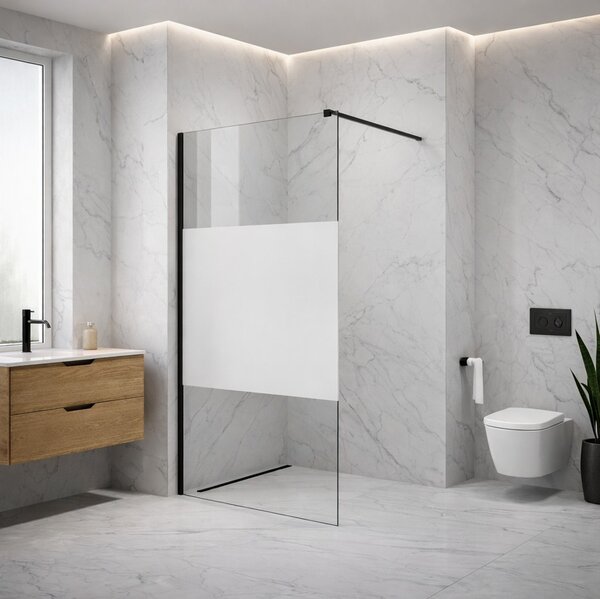 Erga Paris, Paravan de duș walk-in 80x200 cm, sticlă transparentă/mată 8mm, profil negru, ERG-V02-PARIS-080x200-MF-BK