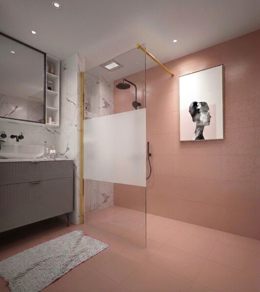 Erga Paris, Paravan de duș Walk-In 80x200 cm, sticlă transparentă/mată 8mm, profil auriu lucios, ERG-V02-PARIS-080x200-MF-GD