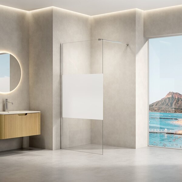 Erga Paris, Paravan de duș walk-in 80x200 cm, sticlă transparentă/mată 8mm, profil negru, ERG-V02-PARIS-080x200-MF-BK