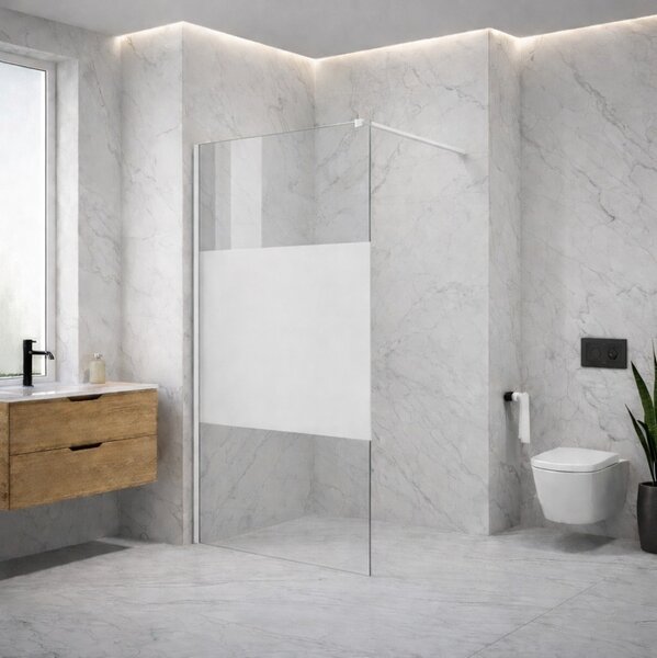 Erga Paris, Paravan de duș walk-in 80x200 cm, sticlă transparentă/mată 8mm, profil negru, ERG-V02-PARIS-080x200-MF-BK