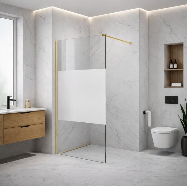 Erga Paris, Paravan de duș Walk-In 80x200 cm, sticlă transparentă/mată 8mm, profil auriu lucios, ERG-V02-PARIS-080x200-MF-GD