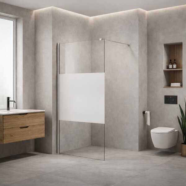 Erga Paris, Paravan de duș walk-in 80x200 cm, sticlă transparentă/mată 8mm, profil negru, ERG-V02-PARIS-080x200-MF-BK