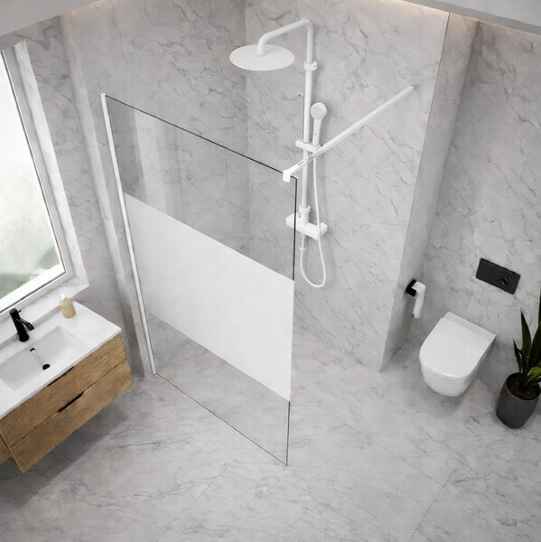 Erga Paris, Paravan de duș walk-in 80x200 cm, sticlă transparentă/mată 8mm, profil negru, ERG-V02-PARIS-080x200-MF-BK