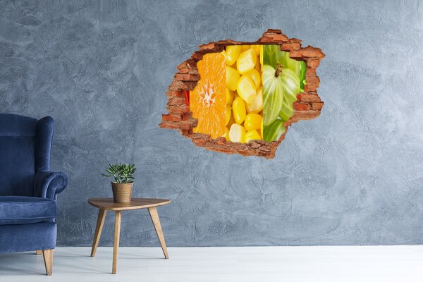 Autocolant de perete gaură 3D Pictură murală cu fructe într-o gaură în perete