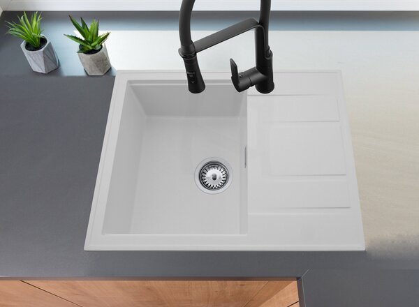 Gamma Modern 6550, chiuvetă din granit cu 1 vas 650x500x210 mm cu scurgere scurtă, alb, GMA-ZLE000094
