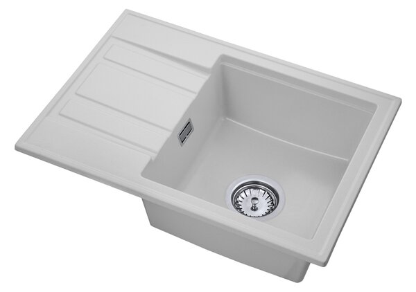 Gamma Modern 6550, chiuvetă din granit cu 1 vas 650x500x210 mm cu scurgere scurtă, alb, GMA-ZLE000094