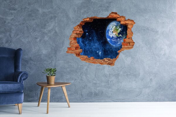 Autocolant de perete gaură 3D Vedere cosmică dintr-o gaură în perete