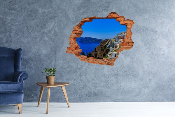 Autocolant de perete gaură 3D Santorini în lumina soarelui