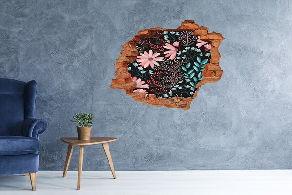 Autocolant de perete gaură 3D Model floral pe fundal negru