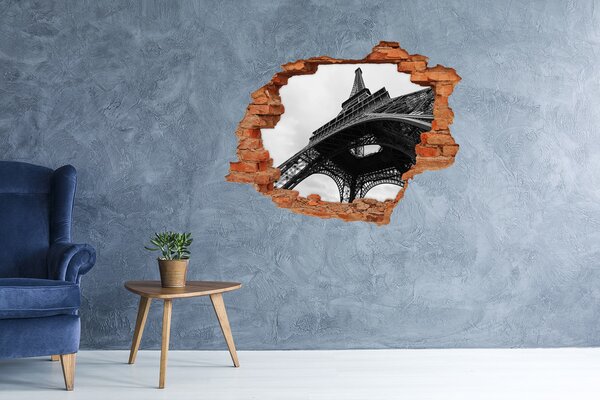Fototapet un zid spart cu priveliște Turnul Eiffel într-un decor monocromatic