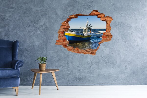 Autocolant 3D gaura cu priveliște Barcă de pescuit pe mare