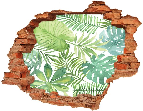 Fototapet un zid spart cu priveliște frunze tropicale