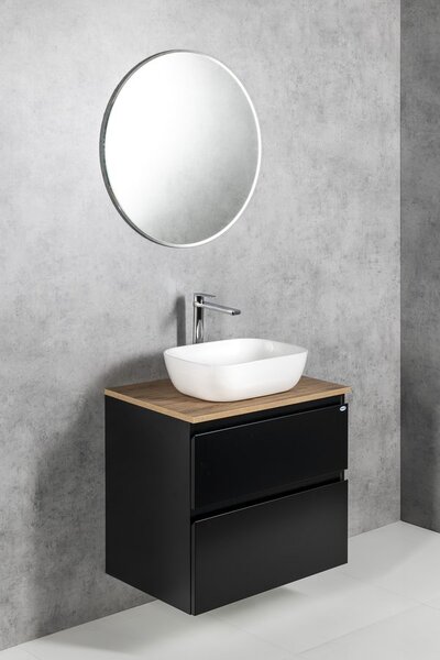 Aqualine Aqualine, dulap ALTAIR cu blat 68 cm, negru mat/stejar emporio, AI670-01