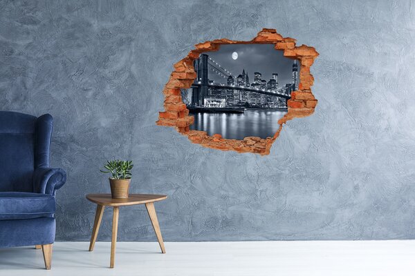 Fototapet 3D gaură în perete Podul din New York pe fundalul cerului nopții