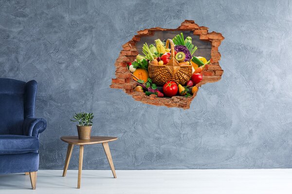 Autocolant gaură 3D Un coș plin cu fructe și legume proaspete