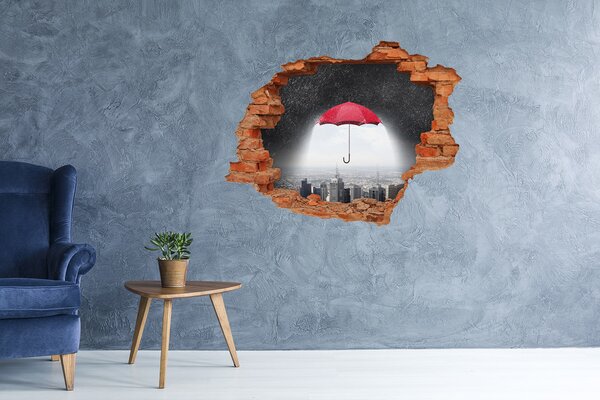Autocolant gaură 3D Umbrelă roșie în peisajul urban