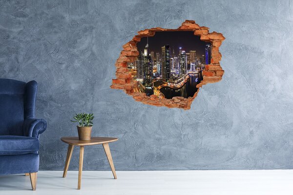 Autocolant de perete gaură 3D Panoramă nocturnă a Dubaiului