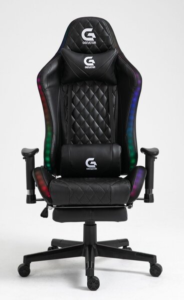 Scaun gaming cu sistem iluminare bandă LED RGB, Masaj in perna lombara, Suport picioare, funcție sezlong, SIG 5020, Negru