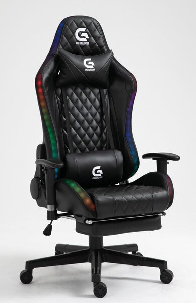 Scaun gaming cu sistem iluminare bandă LED RGB, Masaj in perna lombara, Suport picioare, funcție sezlong, SIG 5020, Negru