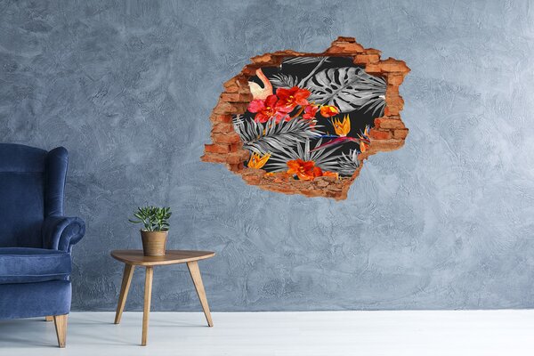 Fototapet 3D gaură în perete Paradis tropical în spatele zidului