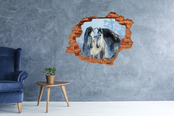 Fototapet 3D gaură în perete Cai în spațiul virtual