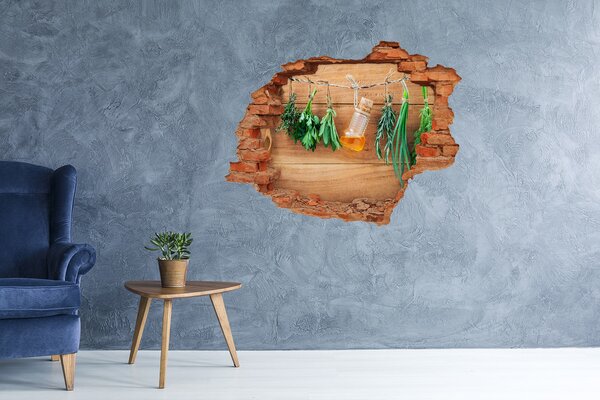 Fototapet un zid spart cu priveliște Ulei din plante într-un cadru rustic