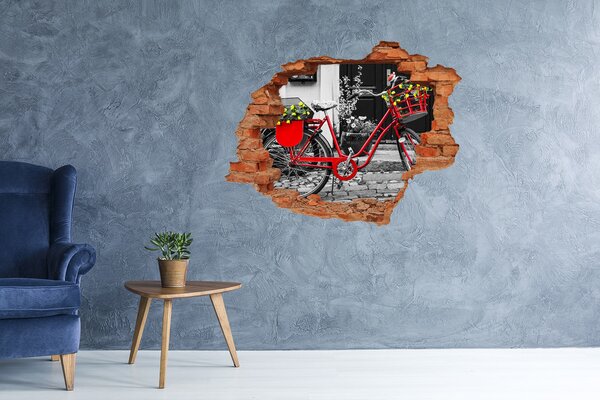 Autocolant de perete gaură 3D O bicicletă roșie într-un cadru urban