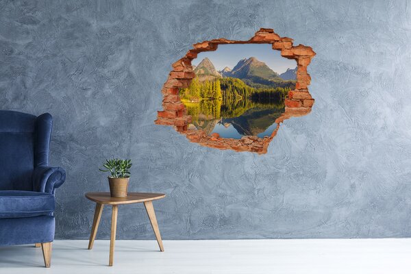 Autocolant de perete gaură 3D Peisaj montan cu un lac