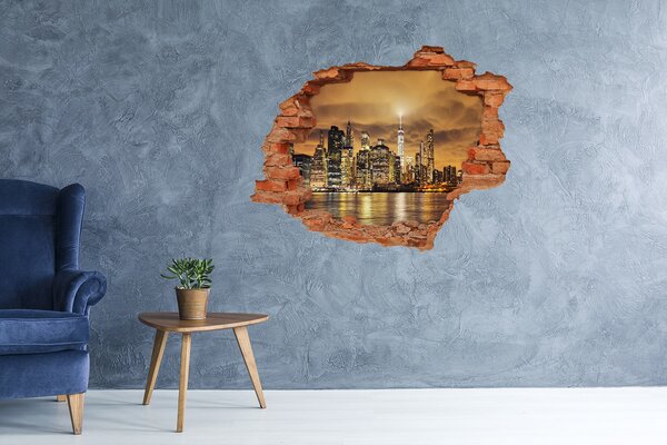 Autocolant gaură 3D Orizontul New York-ului noaptea