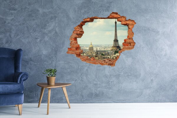 Autocolant un zid spart cu priveliște Vedere a Parisului cu Turnul Eiffel