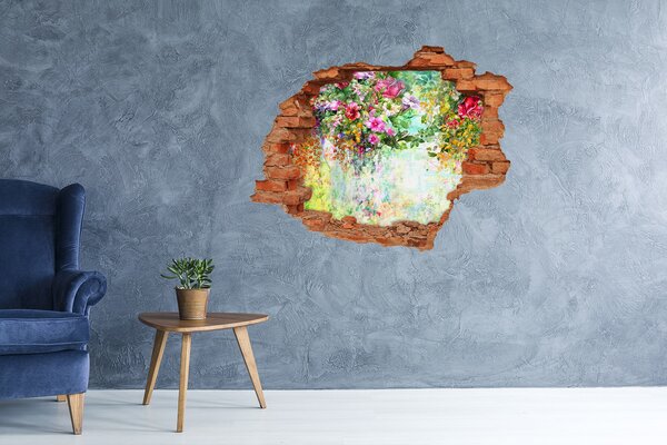 Autocolant gaură 3D Un paradis al florilor în spatele zidului