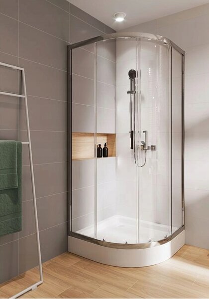 Cersanit Arteco, duș sfert de cerc cu uşă glisantă 90 (uşă) x 90 (uşă) x 190 cm, sticlă transparentă 5 mm, profil cromat, S157-002
