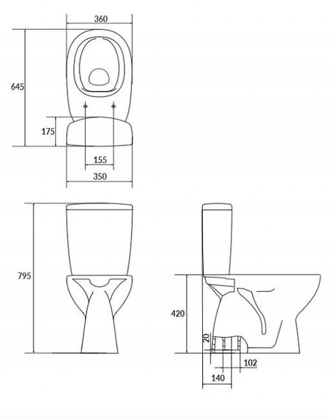 Cersanit ARTECO - WC combi + scaun antibacterian cu funcție de închidere lentă, deșeu vertical, K667-074
