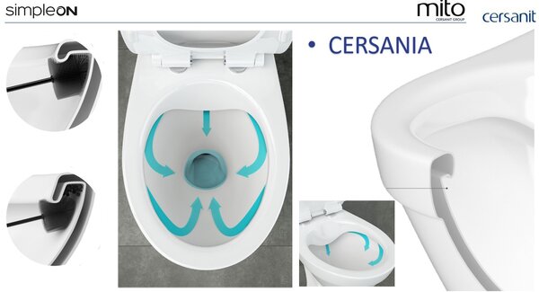 Cersanit Cersania SimpleOn 010 - WC combi 3/6l + Scaun subțire cu închidere lentă din duroplast, deșeuri orizontale, alb, K11-2338