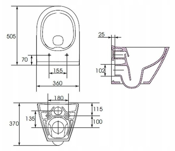 Cersanit City Oval CleaOn, vas WC montat pe perete fără scaun, alb, K35-025