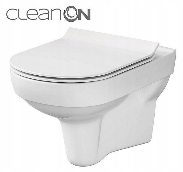 Cersanit City CleanOn, vas suspendat + scaun toaleta antibacterian duroplast, alb, K701-143