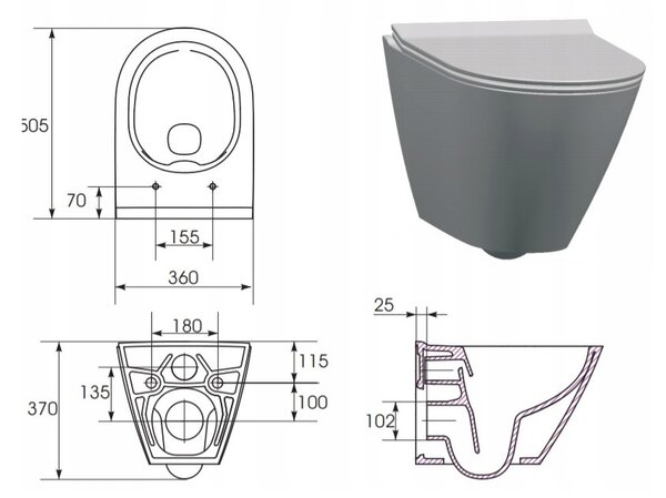 Cersanit City Oval CleaOn, vas WC montat pe perete fără scaun, alb, K35-025