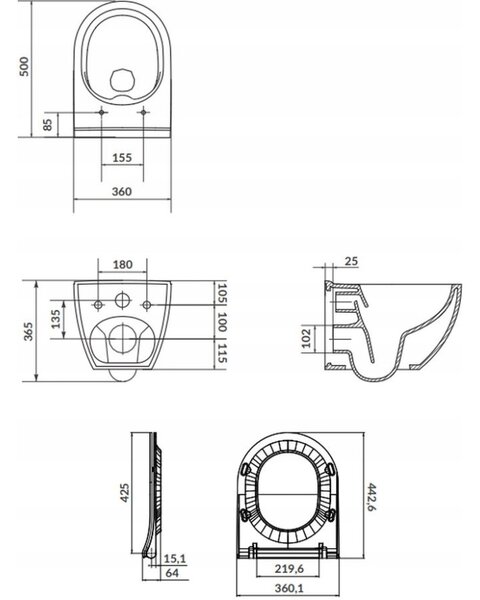 Cersanit City Square, scaun toaleta antibacterian duroplast, alb, K98-0125