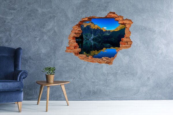 Fototapet 3D gaură în perete Peisaj montan cu un lac