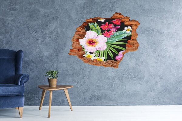 Fototapet 3D gaură în perete Paradis tropical cu flori