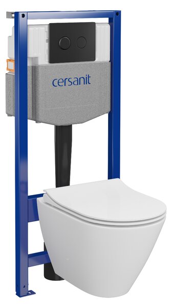 Cersanit City, cadru încastrat System50 PNEU + vas de toaletă suspendat City Oval CleanOn + buton negru Circle, S701-763