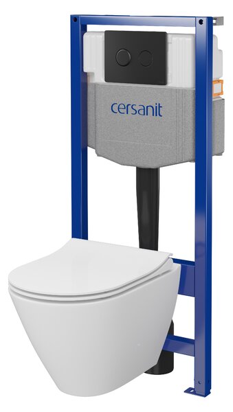 Cersanit City, cadru încastrat System50 PNEU + vas de toaletă suspendat City Oval CleanOn + buton negru Circle, S701-763